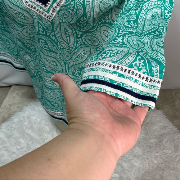 Talbots Paisley Print Cotton Embroidered Tunic Blouse Top Women's Size MP - Picture 7 of 10